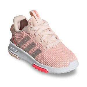 Adidas Racer TR 2.0 Toddler Girls Size 6K Sparkle Glitter Silver Stripe Sneakers